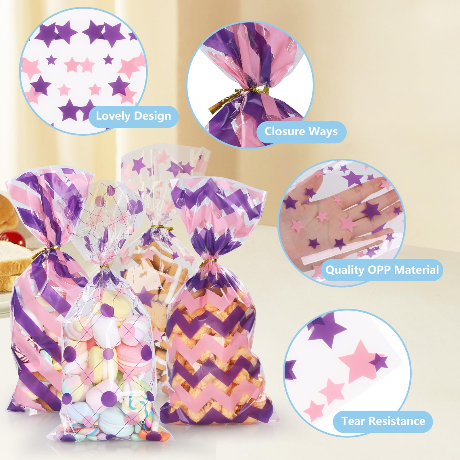 Zellophantüten 100 Stück – Rosa, 12,7x27,9 Cm, Mit Bindebändern Für Süßigkeiten & Partygeschenke