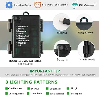 Tcamp 33ft 100LED Battery Operated Christmas Lights with Remote Timer