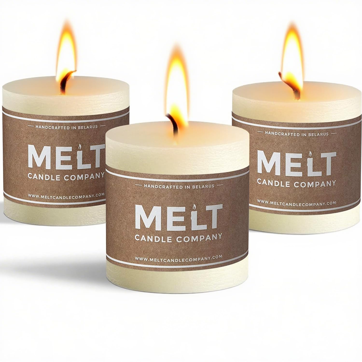 Melt Candle Pillar Candles, 3 Pack - Unscented Candles for Home, Church, Weddings, & More - 3" x 3", Ivory