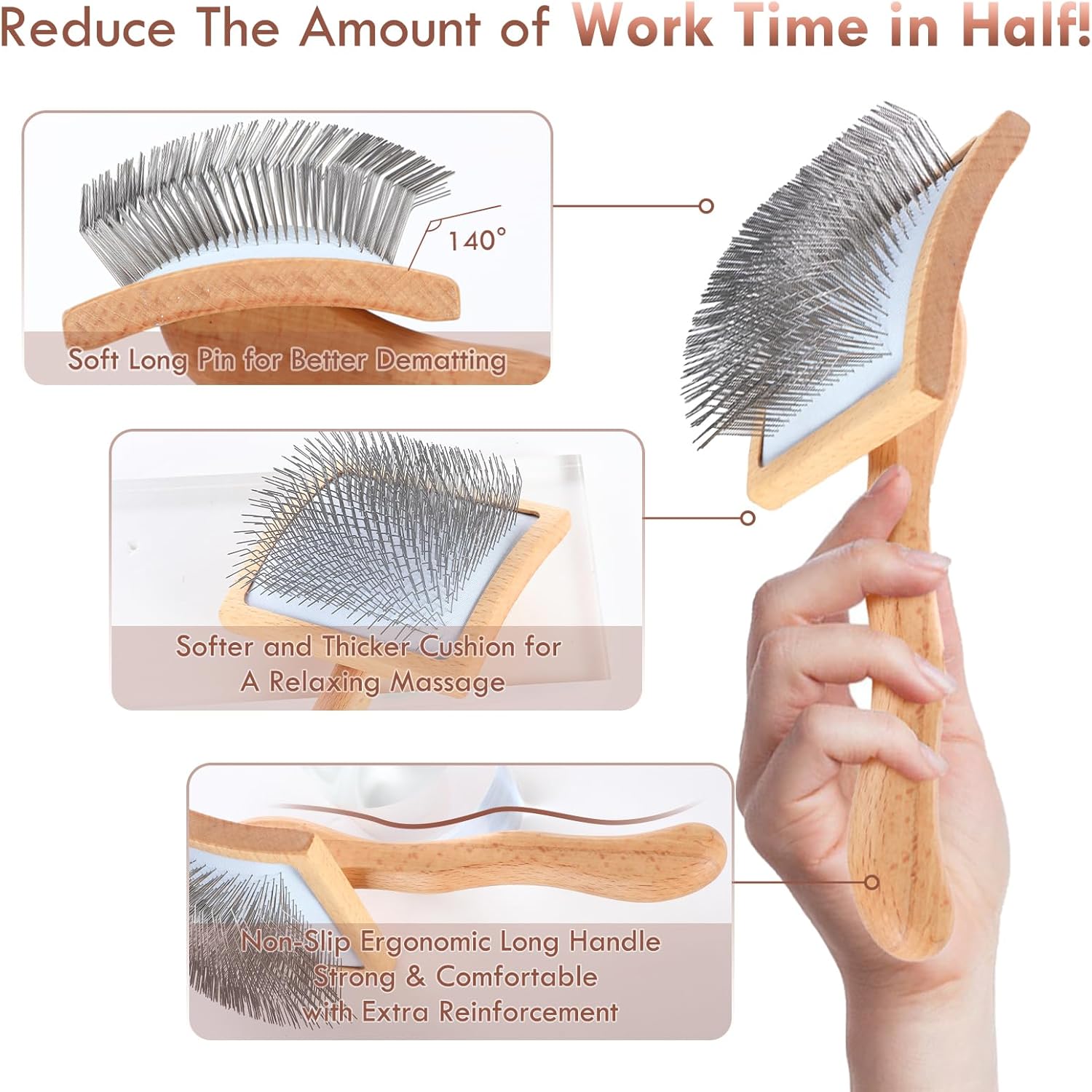 COZYGIFT Dog Slicker Brush for Medium or Long Haired Dogs, Long Pin Slicker Brush for Removes Loose Hair, Tangles and Knots, Best Grooming Brush forl Small Animals, Large, Free Pet Comb, Wood 7 71zCVcuB2WL. AC SL1500