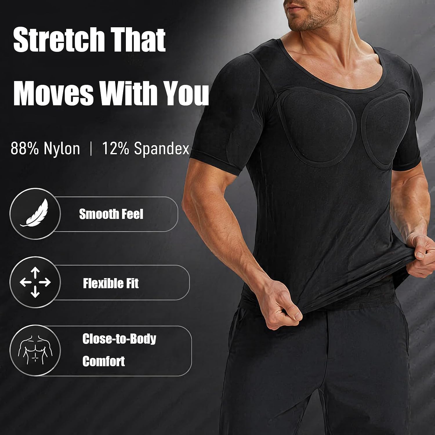 Fake Muscle Shirt, Invisible Padded Muscle Shirts for Men