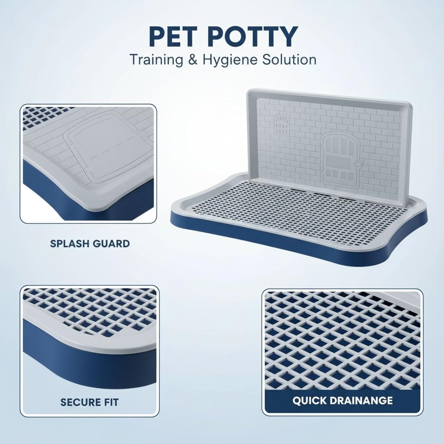 Dog Potty, 20 in Large Pee Pad Holder, with Grate and Splash Guard, for Puppy Training, Includes Manual and Post, Dark Blue, 20.1 X 15.6 X 1.4 in Dog Toilet