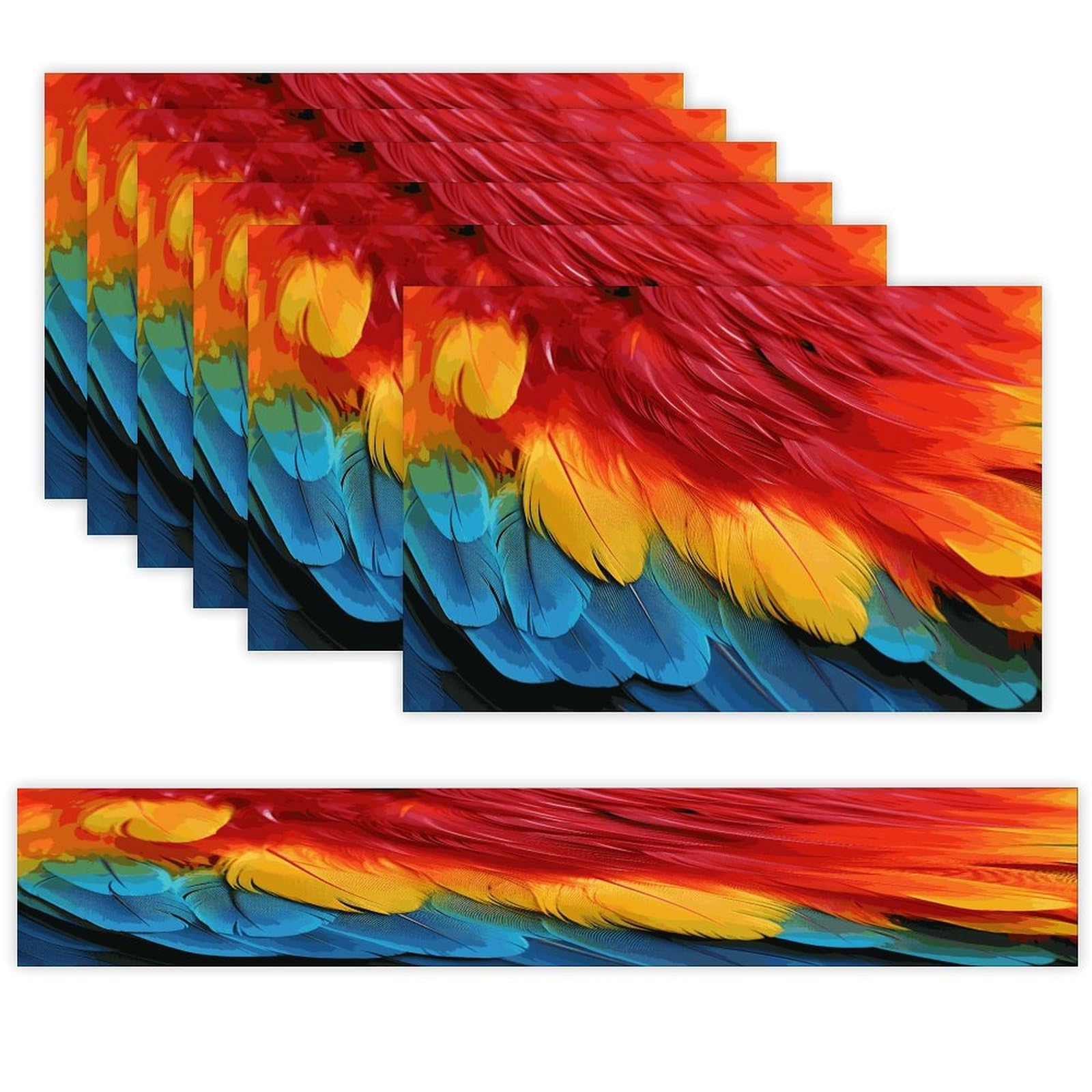 Fantastic Parrot Feather Table Runner and Placemats Set of 6 Heat Resistant Table Runner Place Mats Modern Cloth Table Mat Washable Linen Placemat Festive Reusable Set