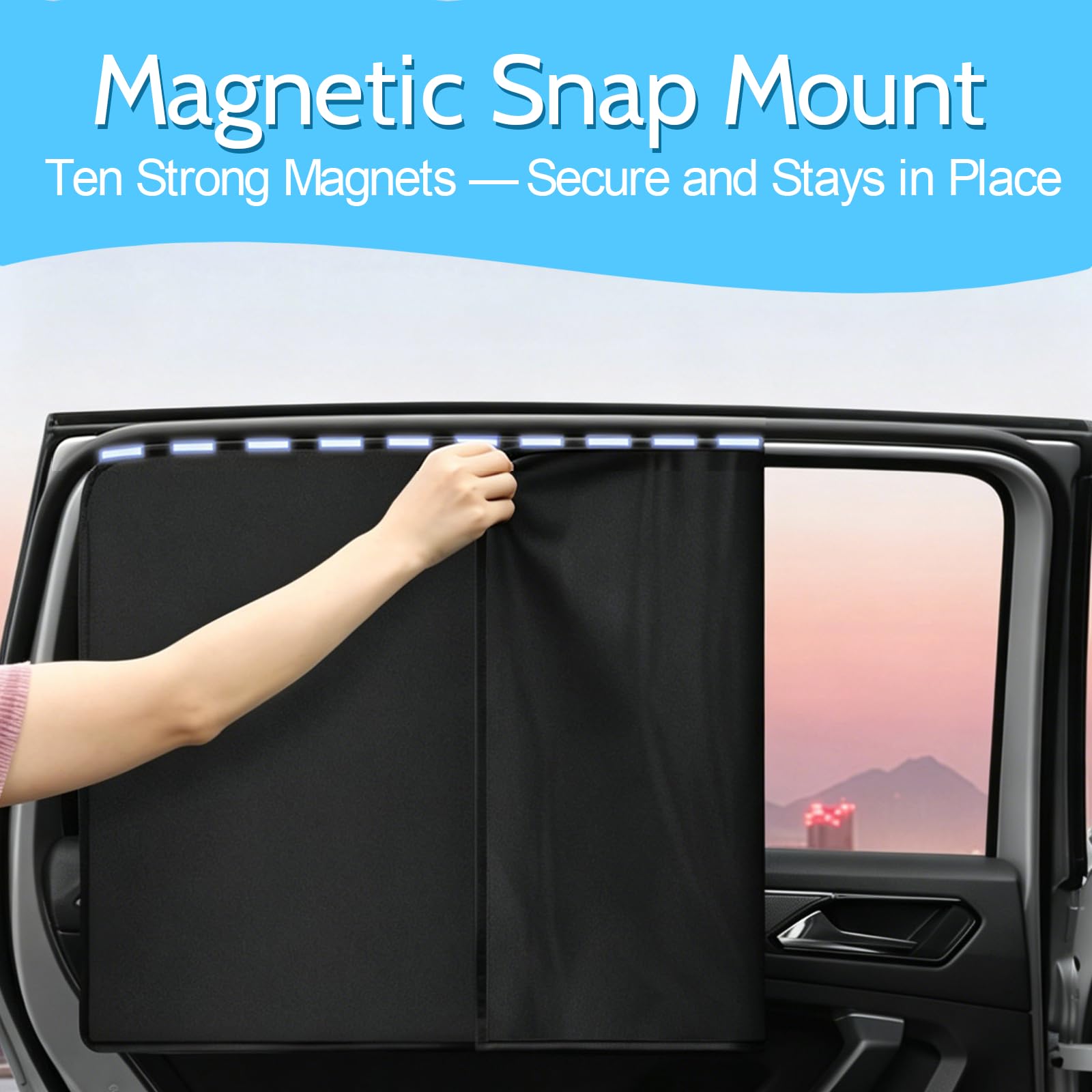 Magnétique Rideau Voiture 4 Pièces, Pare Soleil Voiture Protection UV et Chaleur, Cache Vitre Voiture Occultant, Moustiquaire Fenetre Magnetique pour Fenêtre Latérale 48x62/48x79 cm Noir