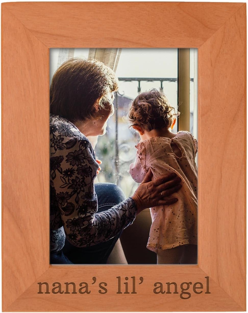 Personalized Gifts Grandma Gift Nana's Lil' Angel Grandchild Natural Wood Engraved 5x7 Portrait Picture Frame Wood