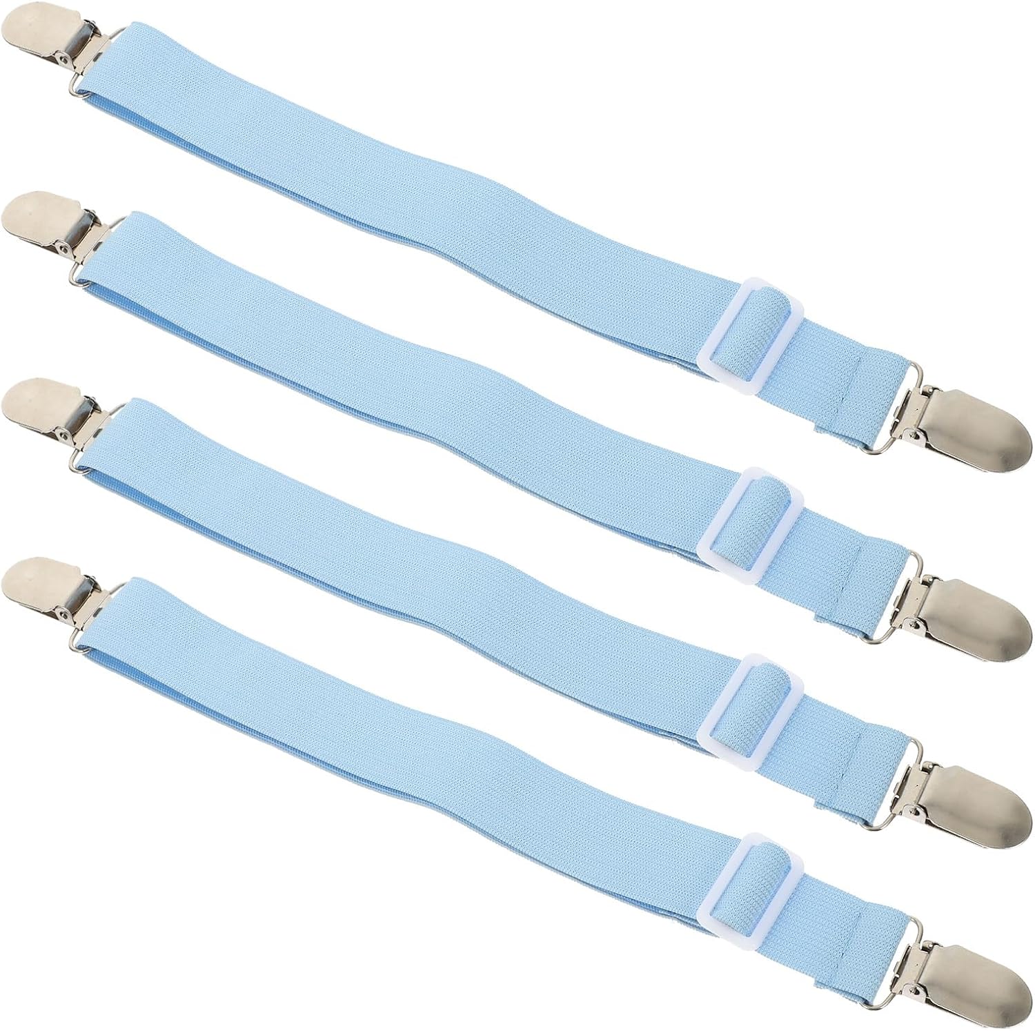 PRETYZOOM 4pcs Adjustable Elastic Bed Sheet Clips Straps Holders for Corners Blue Stretchable Mattress Fasteners for Fitted Sheets Multi-use Grippers for Bedding and Sofa Covers