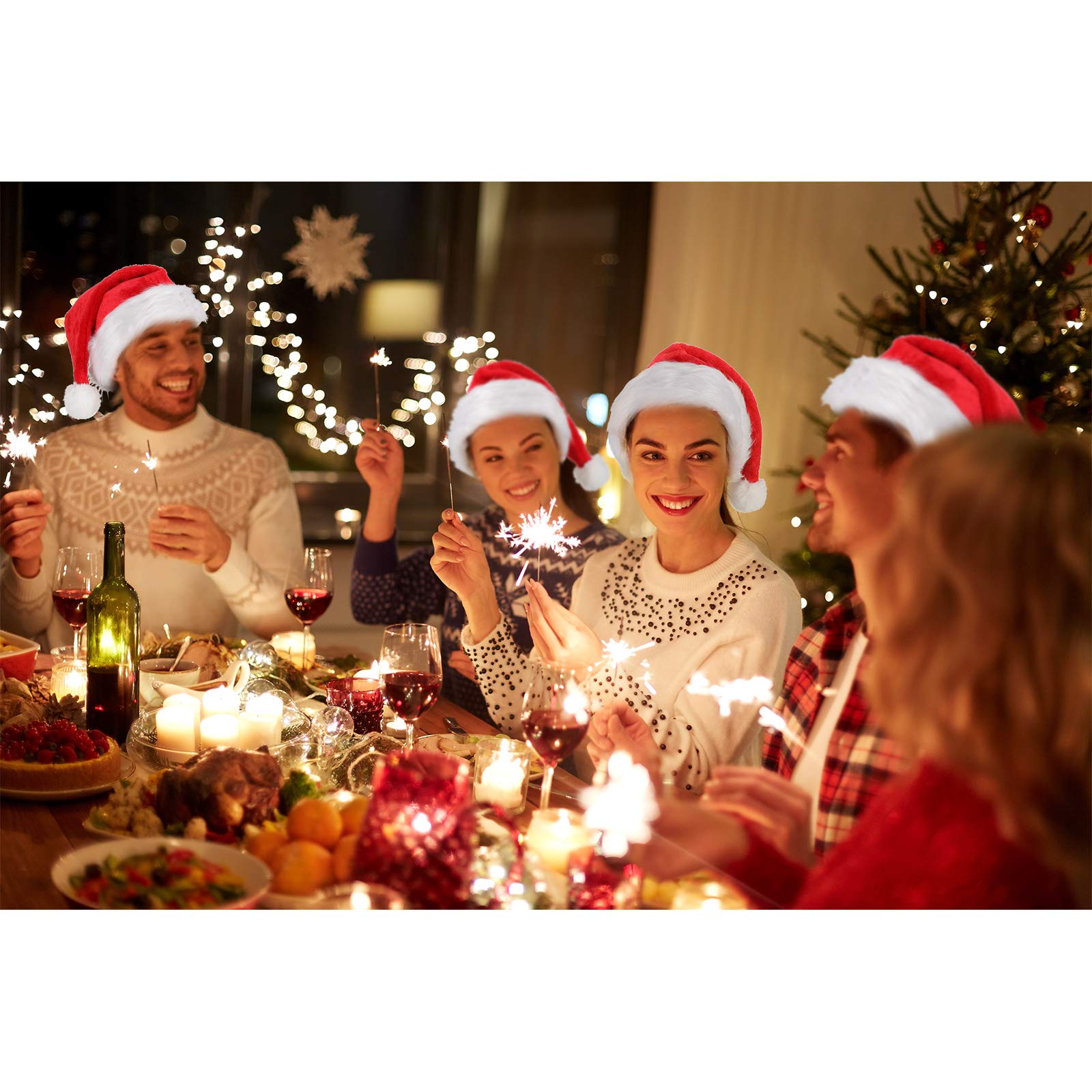 SATINIOR 6 Pieces Santa Hat Christmas Hat Claus Xmas Hat for Adults Unisex with Lining Plush Brim for Christmas New Year Party