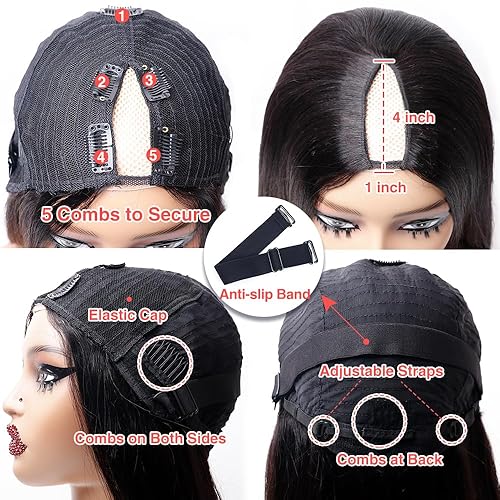 Miniatura 4 de Peluca de cabello humano virgen brasileño lacio con 200 % de densidad, para mujeres negras, peluca de cabello humano con clip de cabeza completa,