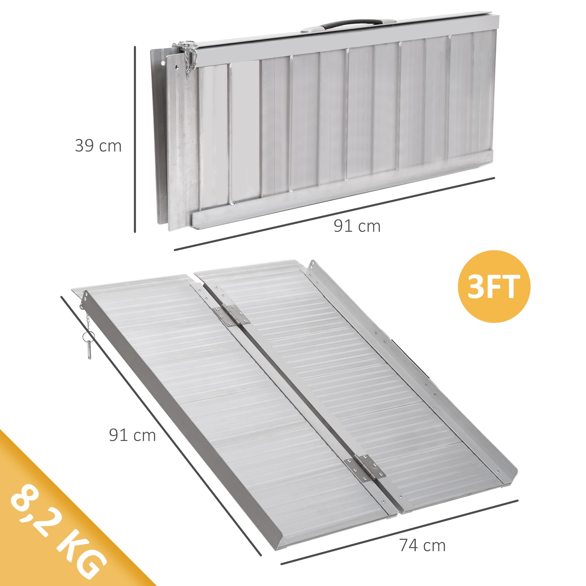 HOMCOM Aluminiowa poręcz do wózków inwalidzkich z obramowaniem maksymalne obciążenie 270 kg 91 x 74 cm