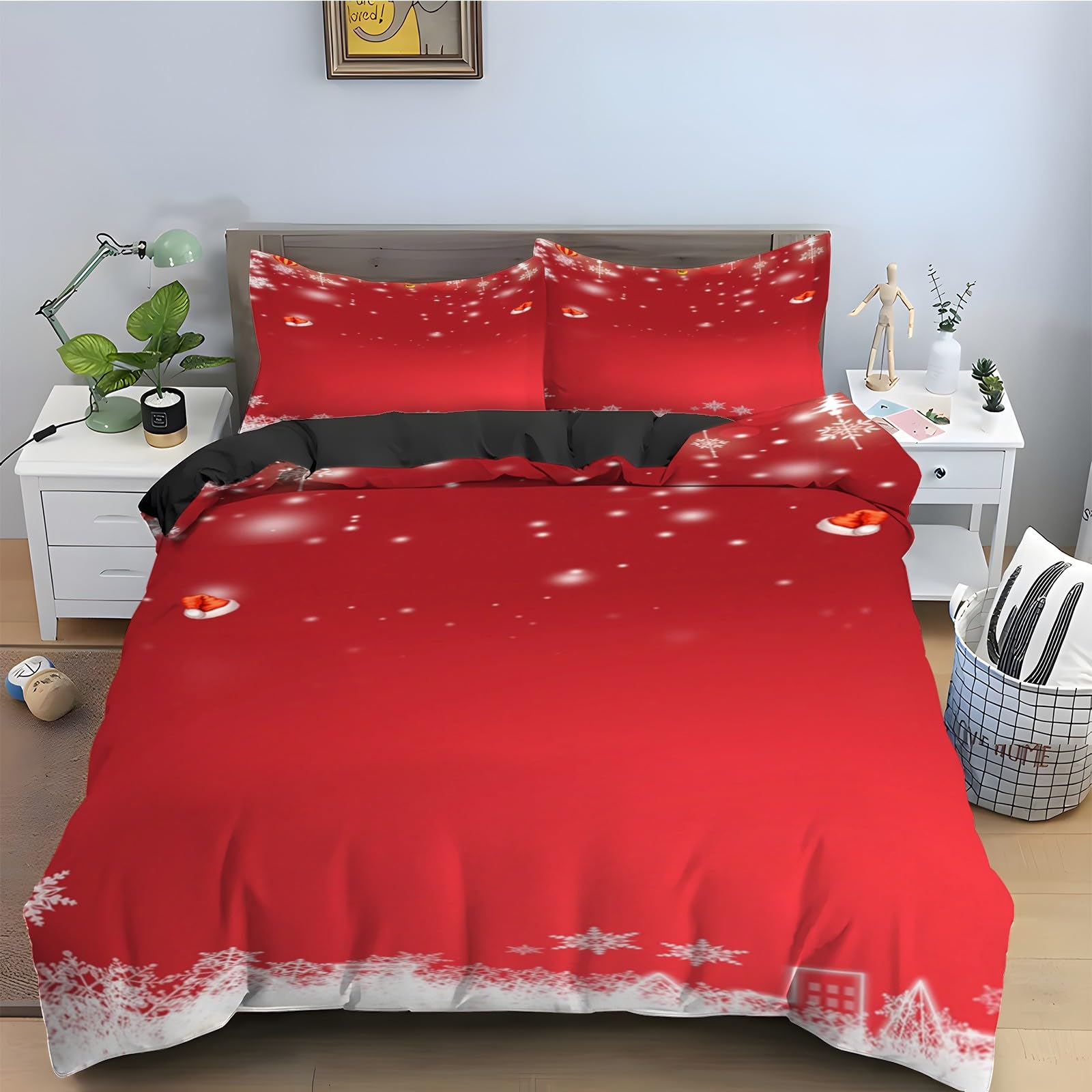 Housse de couette 200x200 rouge pour créer une décoration de lit chaleureuse de Nouvel An