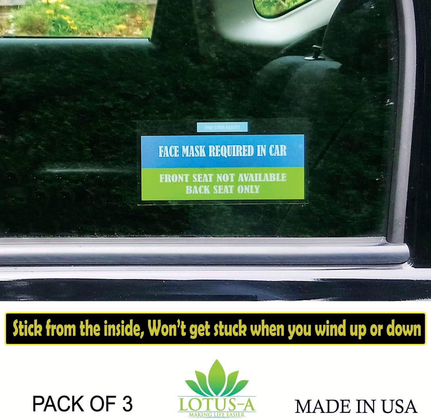 Face Mask Sign for Rideshare - Removable Reusable Window Clings 3 Sign Weatherproof Tear-Resistant Sign Vehicles Accessories for Rideshare Taxi Drivers