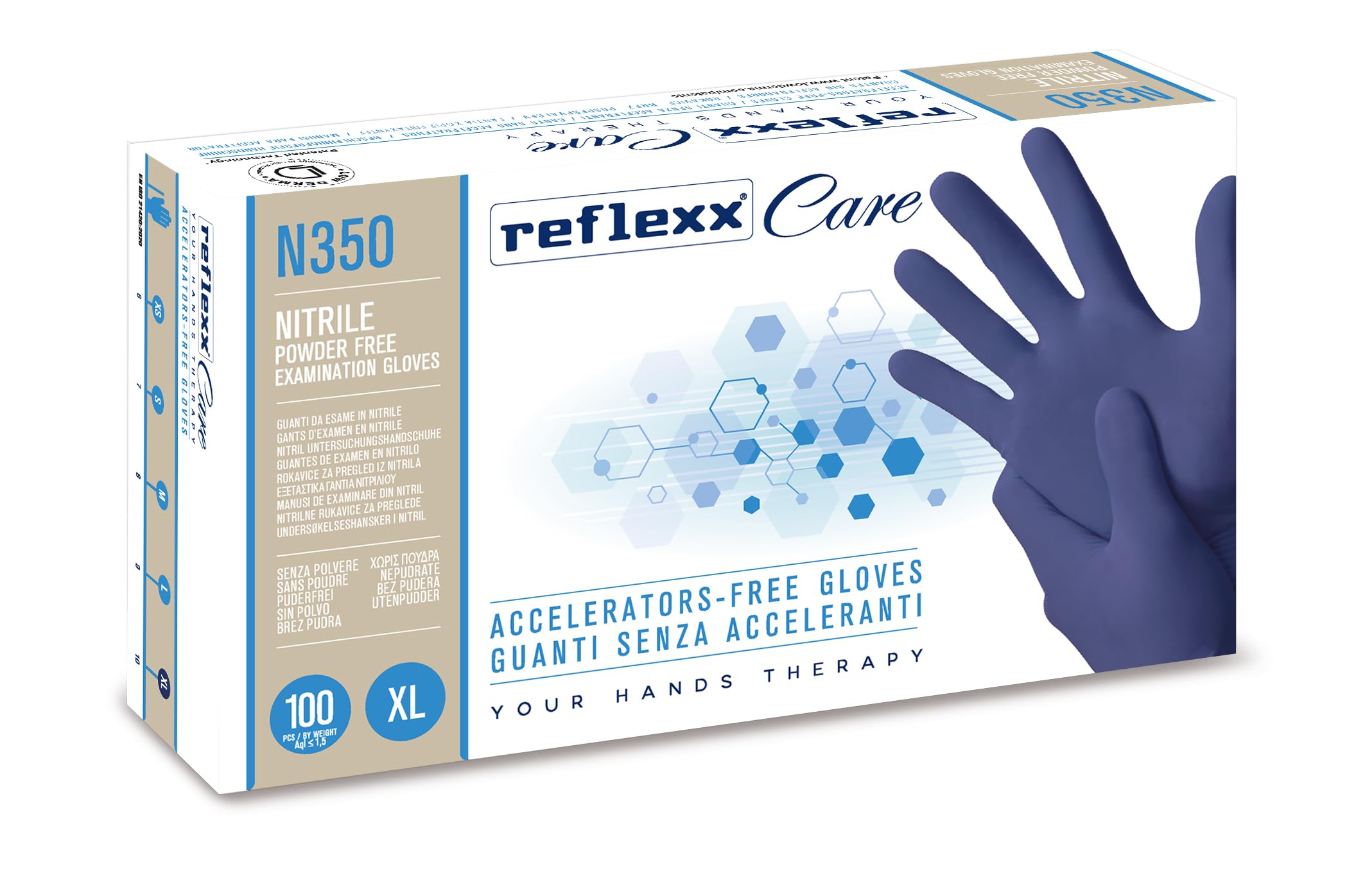 REFLEXX Care N350 XL Nitrile Gloves Accelerators Free g 3.2 (M) Size XL