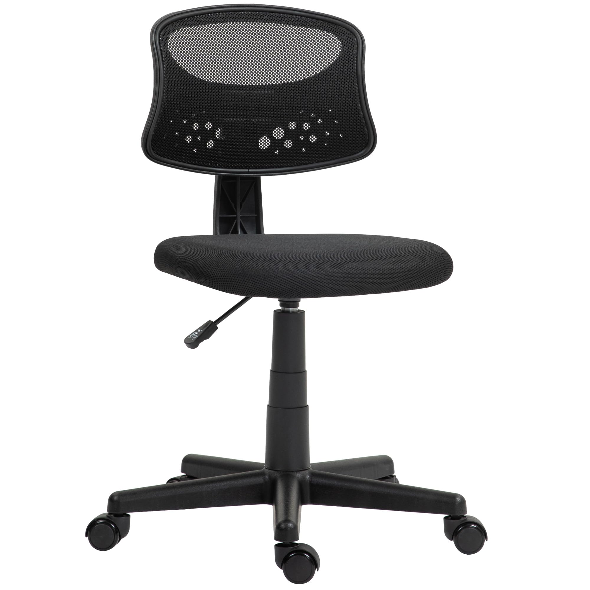 HOMCOM Silla de Oficina sin Brazos Silla de Escritorio Giratoria con Respaldo de Malla Transpirable Altura Ajustable Silla de Despacho Carga 120 kg Negro