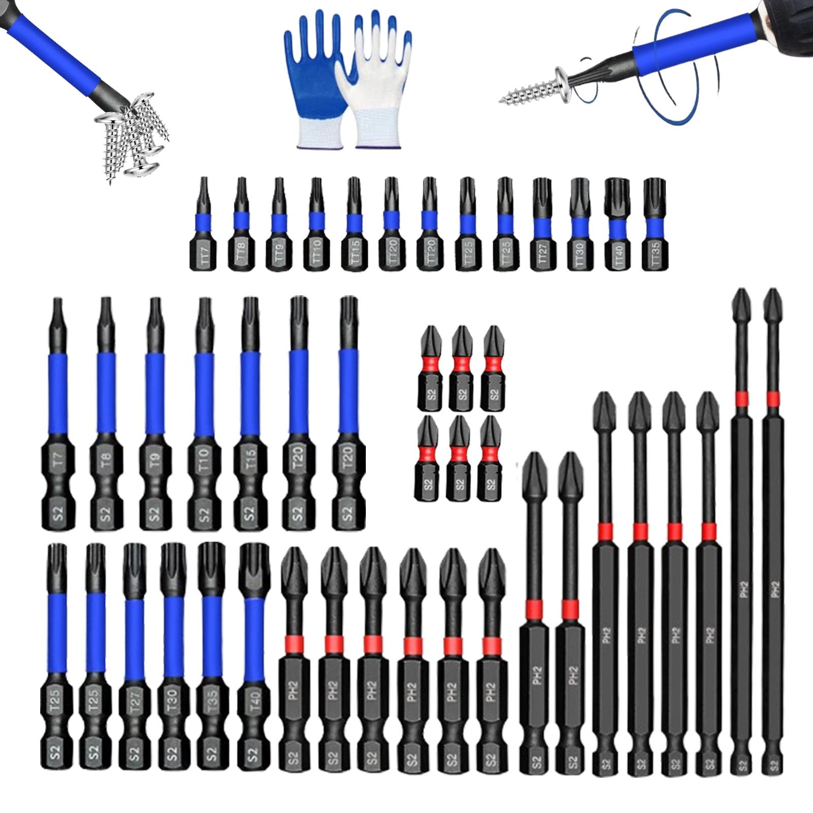 Juego De 46 Destornilladores Magnéticos Para Tuercas De Impacto, Para Taladro De Impacto, Para Bricolaje En Casa, Taller, Construcción, Antideslizante, Con Adaptadores De Vaso, Portapuntas Y (2 set)