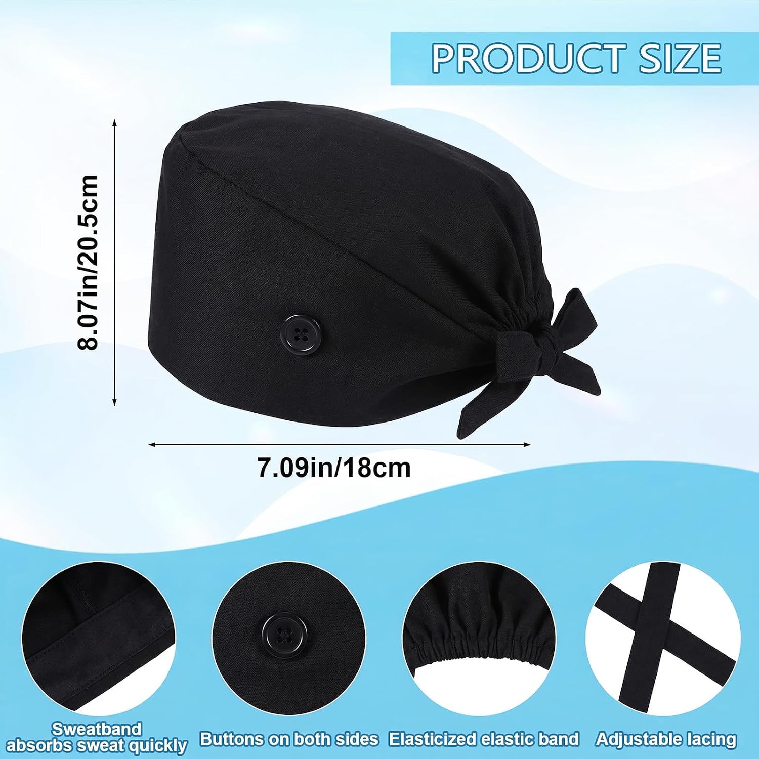 Gjinxi Scrub Caps Nurse Hats For Women 2 PCS Nursing Medical Hair Hat Surgical Dental Head Accessories Crub Caps Nurse Hats Nurses Cap Hat Surgery Bonnets