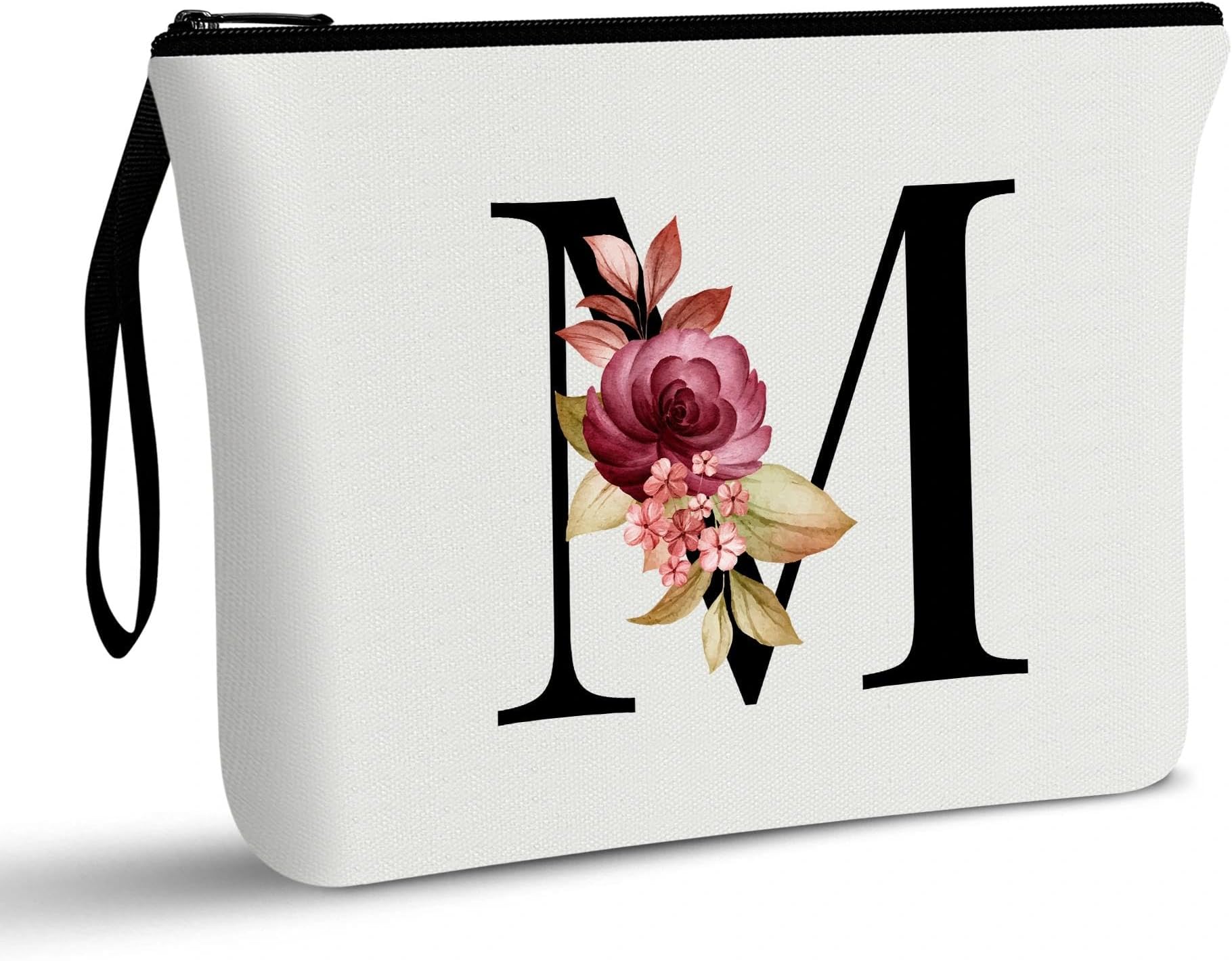 A-Z Personalized Makeup Bag,Birthday Gifts for Women Mom,Gifts for Best Friend,Bride Bridesmaid Cosmetic bag(M)