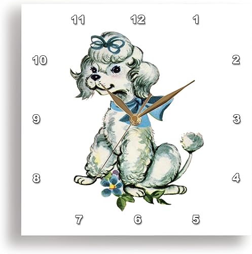 Miniatura 2 de 3dRose Lens Art de Florene - Retro - Imagen de caniche retro con lazo azul - Relojes de pared (DPP_302989)