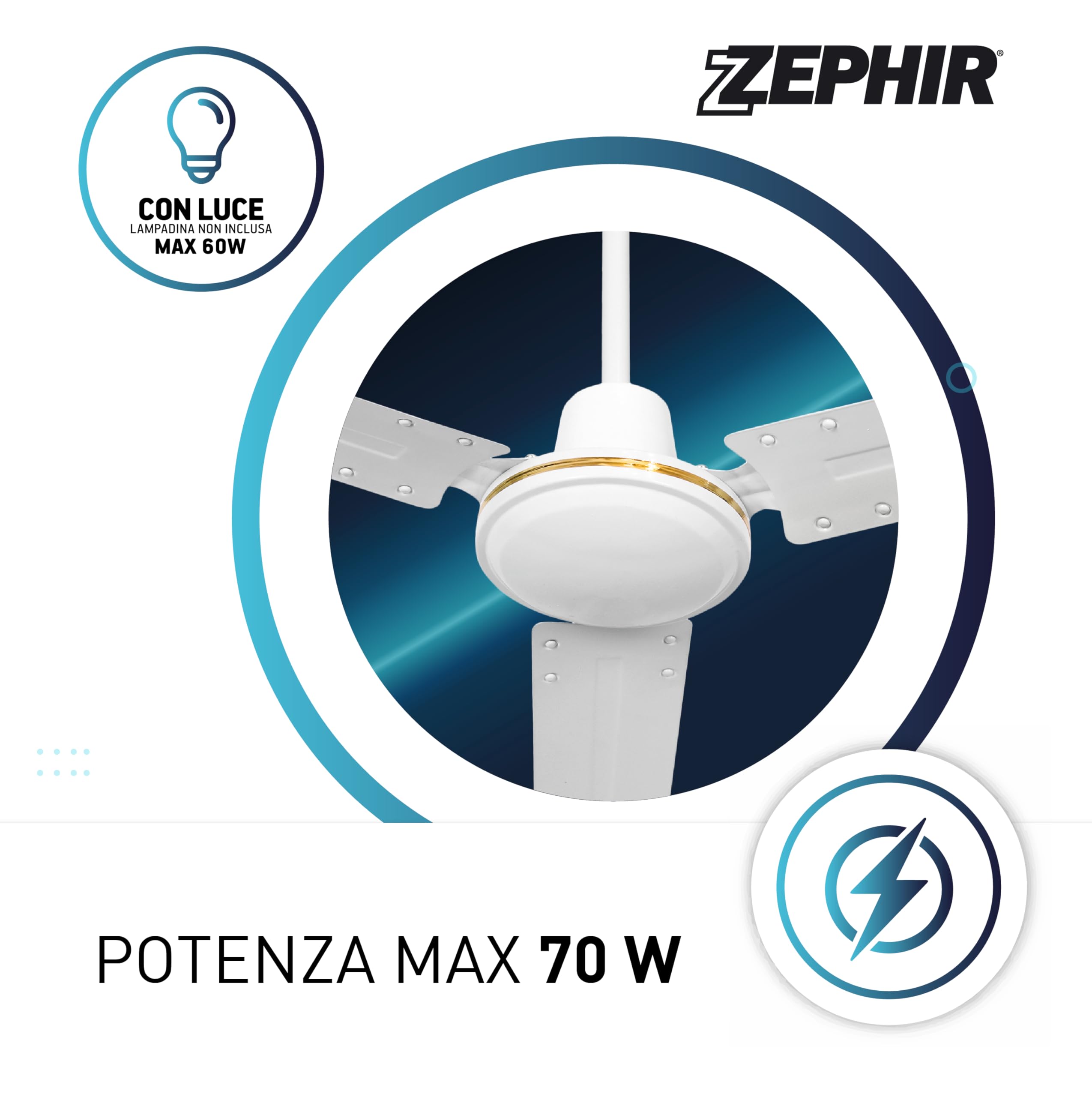 Zephir ZFS8120 Ventilatore da Soffitto in Metallo, Bianco