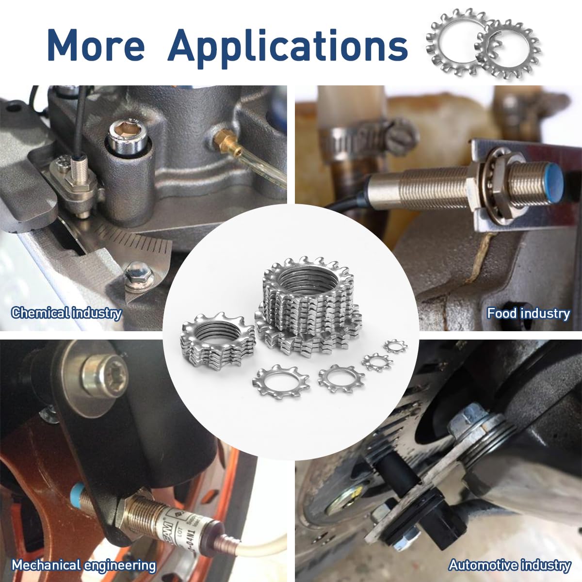 External Locking Washers Star Teeth M27 x 41 mm, 2 Pieces Tooth Lock Washer in 304 Stainless Steel, Serrated Safety Washer, Serrated Washers