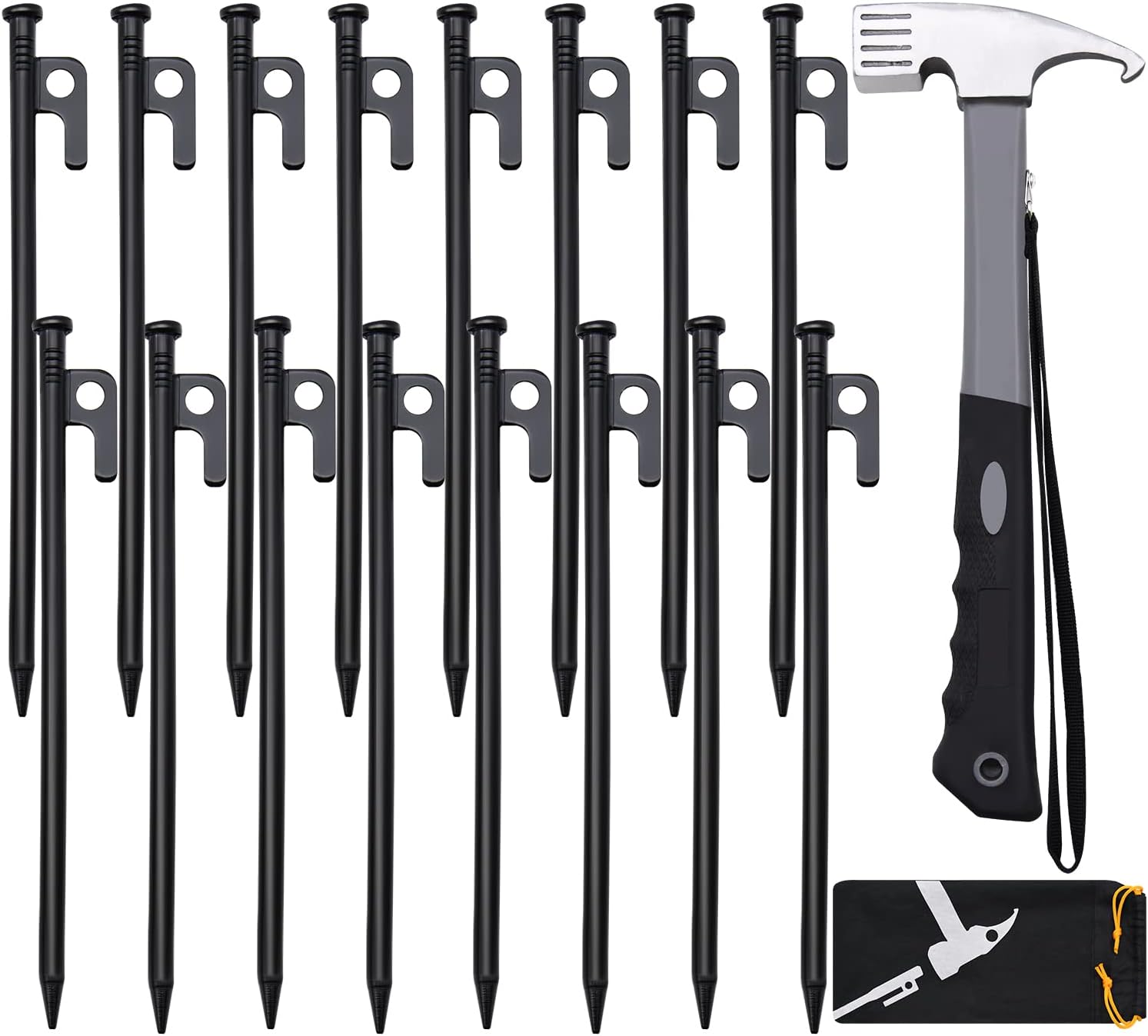 4/8/16pcs Tent Stakes + Hammer, 8/10/12/16in Heavy Duty