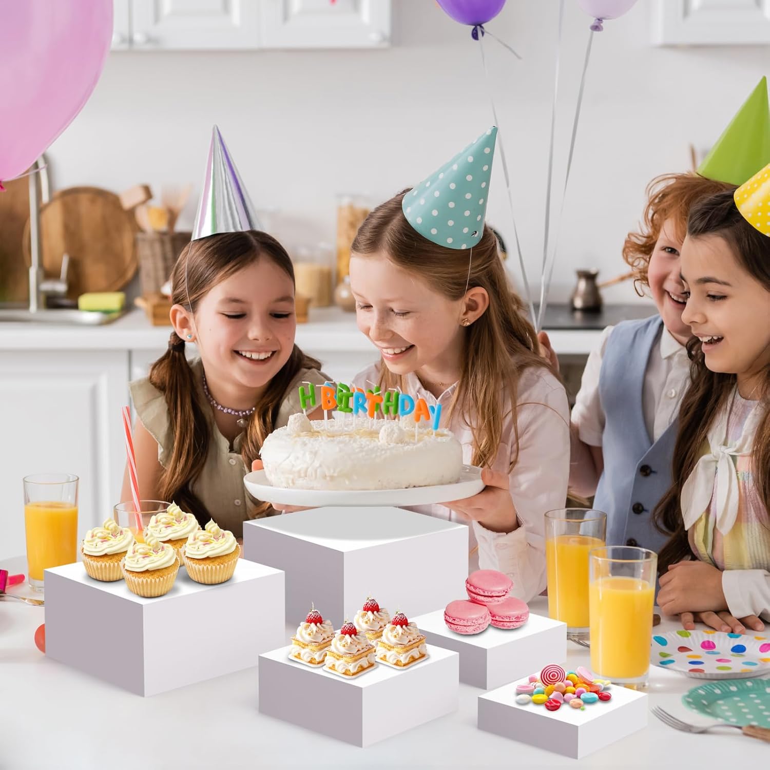 6 PCS Buffet Risers, Large Food Risers for Buffet Table, Food Display Risers for Party, White Acrylic Boxes Dessert Table Display Set, Risers Display Stands (Size 5.5" 6" 7" 8" 9" 10")
