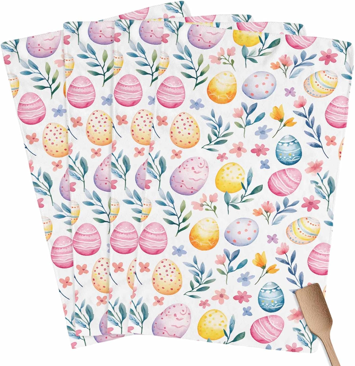 Easter Kitchen Towels Easter Eggs Colorful HHand Towels Spring Flower Seasonal Spring Decoration Dish Towel Soft Absorbent Quick Drying 4 Pack Dish Cloths 18x28 Inch
