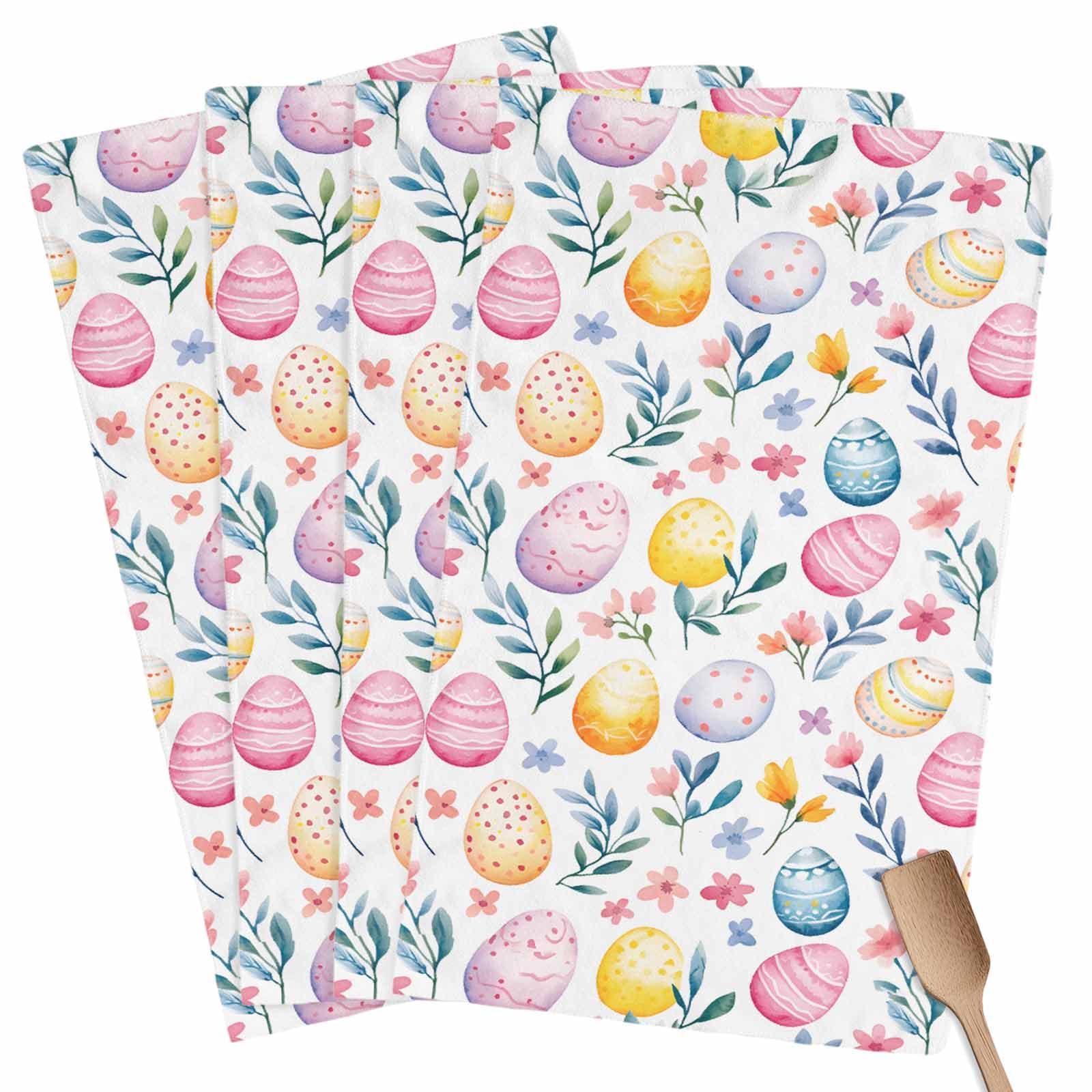 Easter Kitchen Towels Easter Eggs Colorful HHand Towels Spring Flower Seasonal Spring Decoration Dish Towel Soft Absorbent Quick Drying 4 Pack Dish Cloths 18x28 Inch
