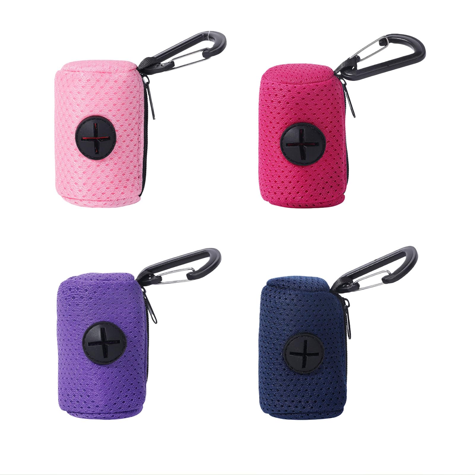Auroriel 4er Pack Dog Waste Bag Dispenser with Practical Zipper and Hanging Loop for Dog Walking Hiking Strolling Cleanliness Waste Bag Dispenser (Pink & Rose Red & Black