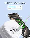 TROND Tower Power Bar Surge Protector, PD 20W USB-C 12 Outlet 5ft White | Retractable Flat Plug Extension Cord, Space-Saving Vertical Power Strip 1700J, Home Office Desk Dorm Essentials