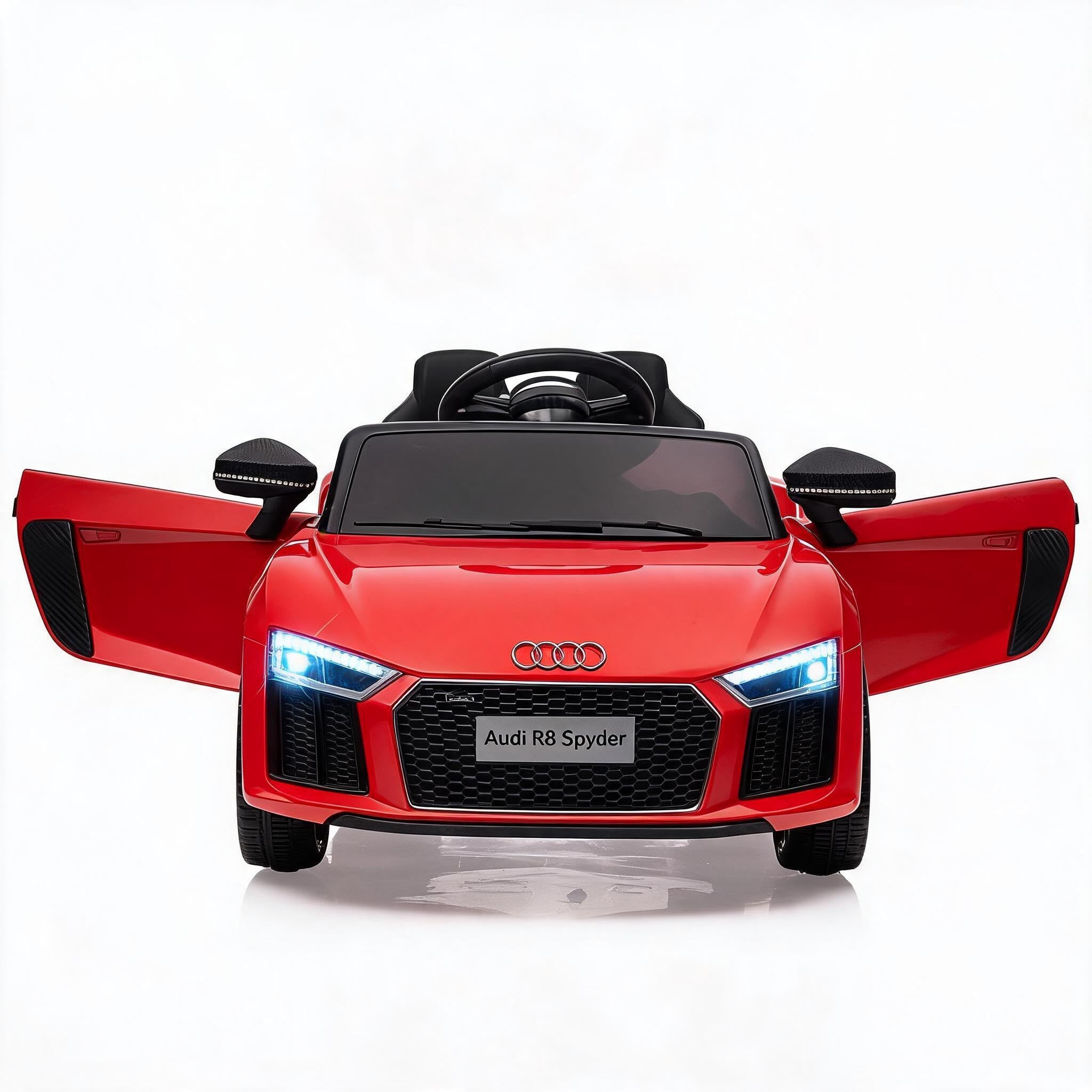 Audi Kinder-Sportwagen Kinder Elektroauto 12V – Offiziell Lizenziertes Kinderfahrzeug mit Fernbedienung, LED-Scheinwerfern, Hupe, Musik, Sicherheitsgurt, Sanftanlauf, Federung, Akku – Für