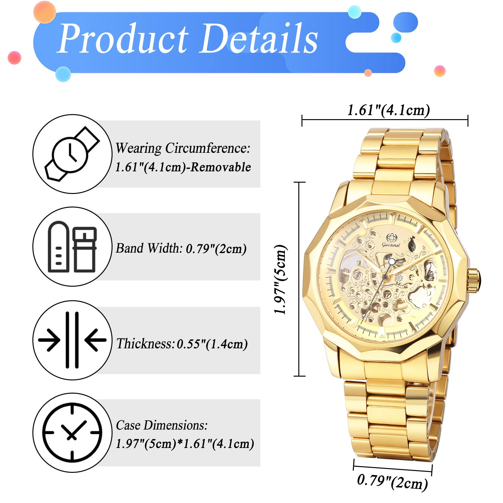 JewelryWe Reloj Mecánico Automático Hombre: Reloje de Pulsera Vestir Correa de Acero Inoxidable Dial de Engranajes Punteros Luminosa - para Regalo