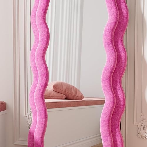 Miniatura 6 de Rowjut Espejo de longitud completa, 63 x 24 pulgadas, espejo ondulado irregular, espejo montado en la pared, espejo de pie con franela, espejo para
