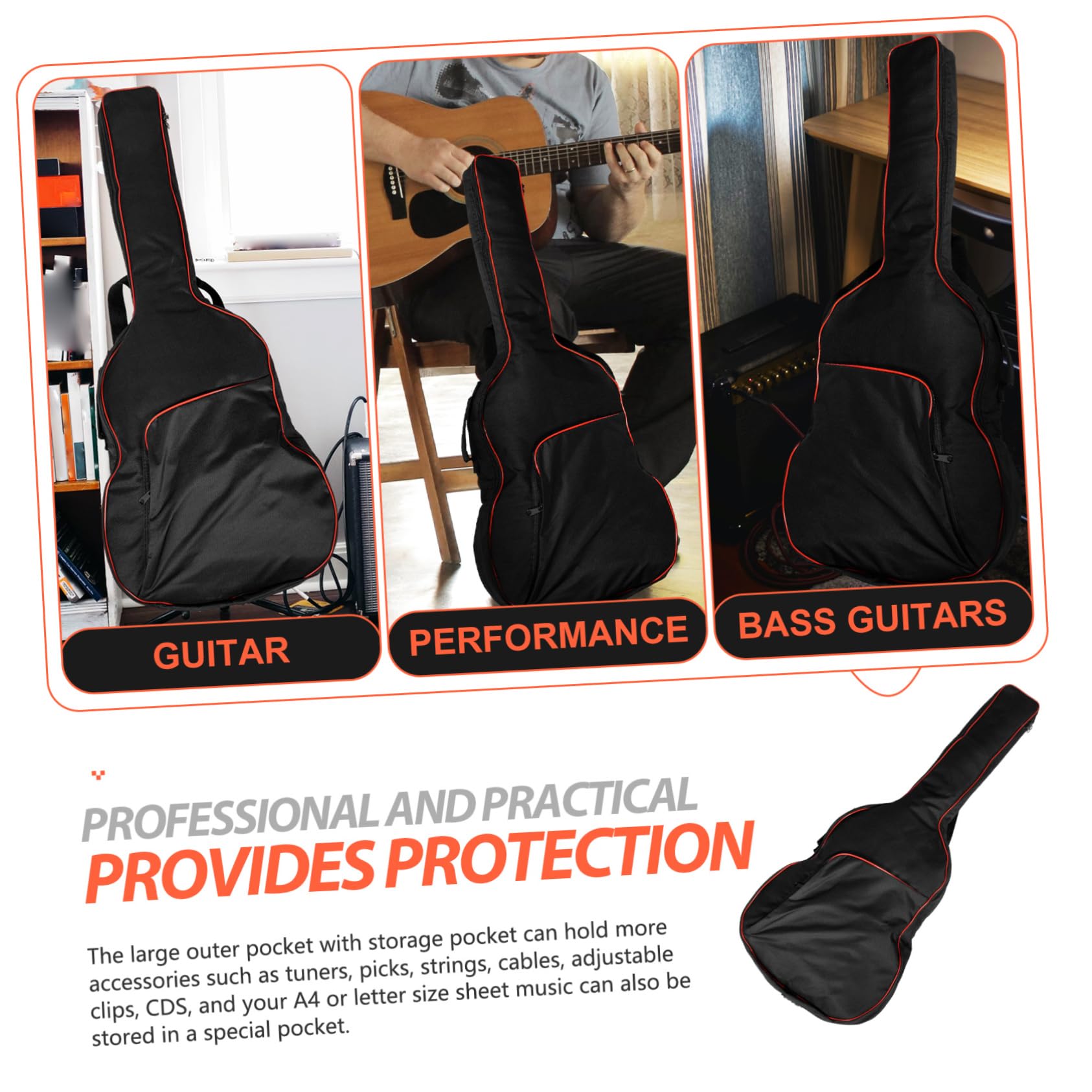 ibasenice Paquet de Transport pour Guitare Acoustique 41 Pouces en Tissu Oxford Étanche Poche Supplémentaire pour Performance en Extérieur