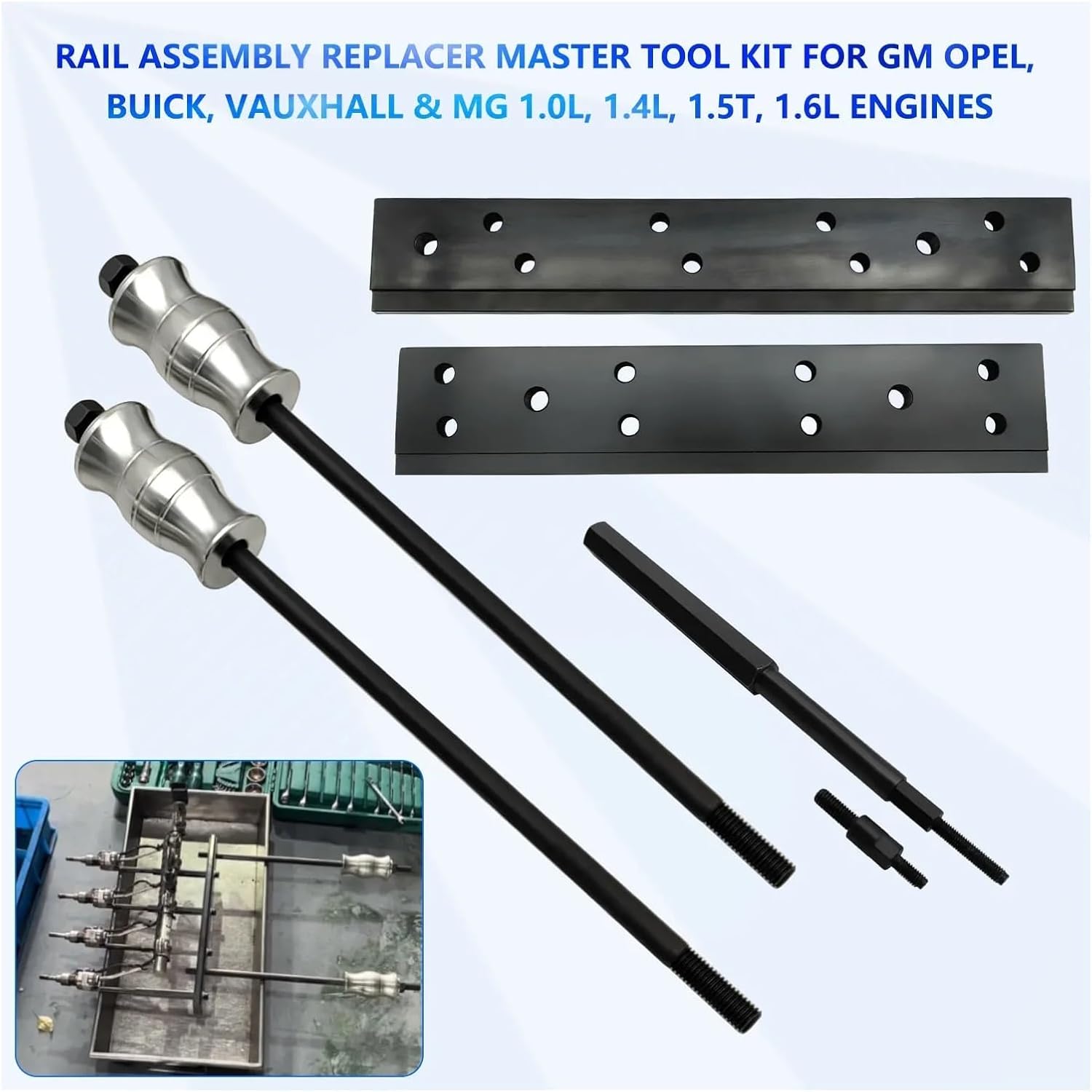 Fuel Injector Removal Tool, Rail Assembly Replacement Master Kit, Compatible with Opel, Compatible with Buick, Compatible with MG 1.0L, .4L