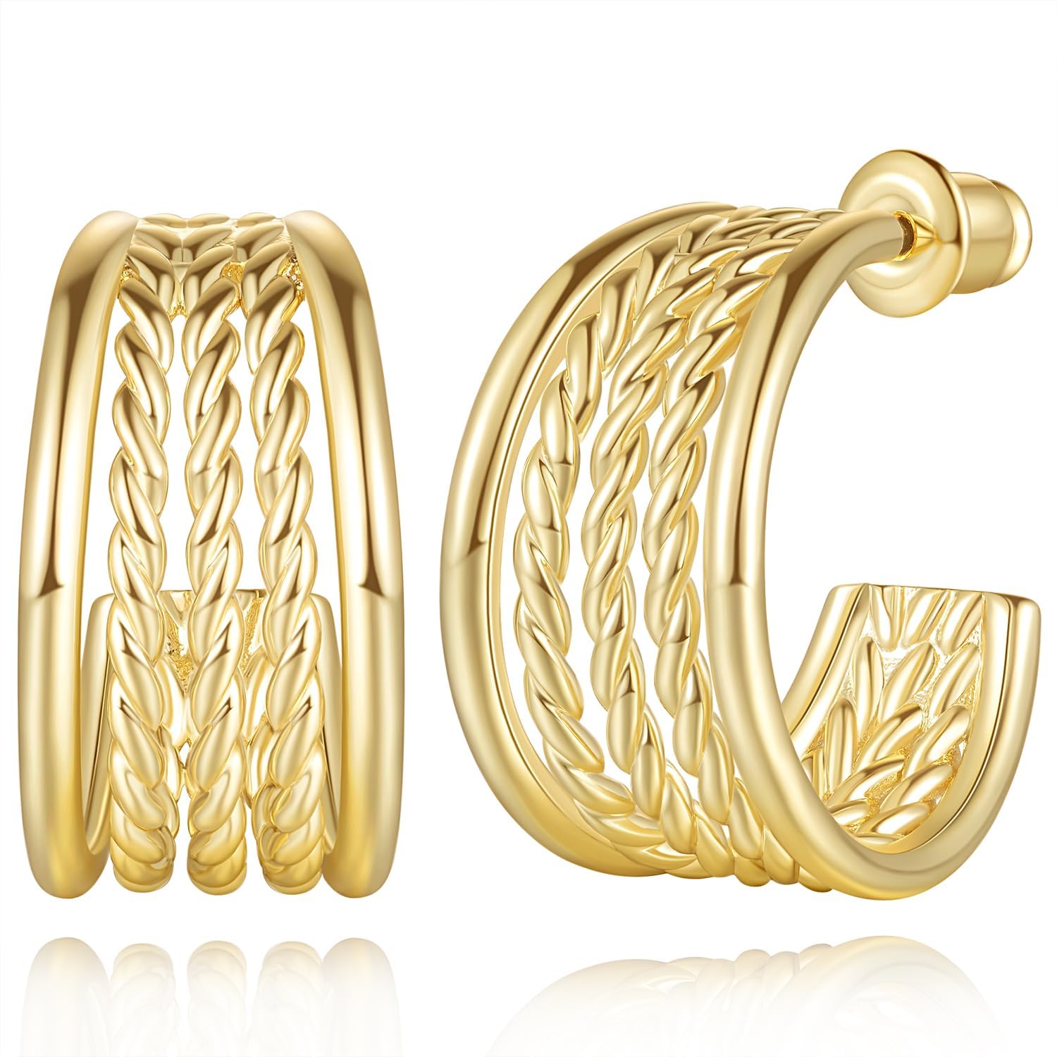 Cossa 14K Gold Earrings Hoops Chunky Hoop Earring C-shaped 14K Thick Gold Hoop Earrings 20mm