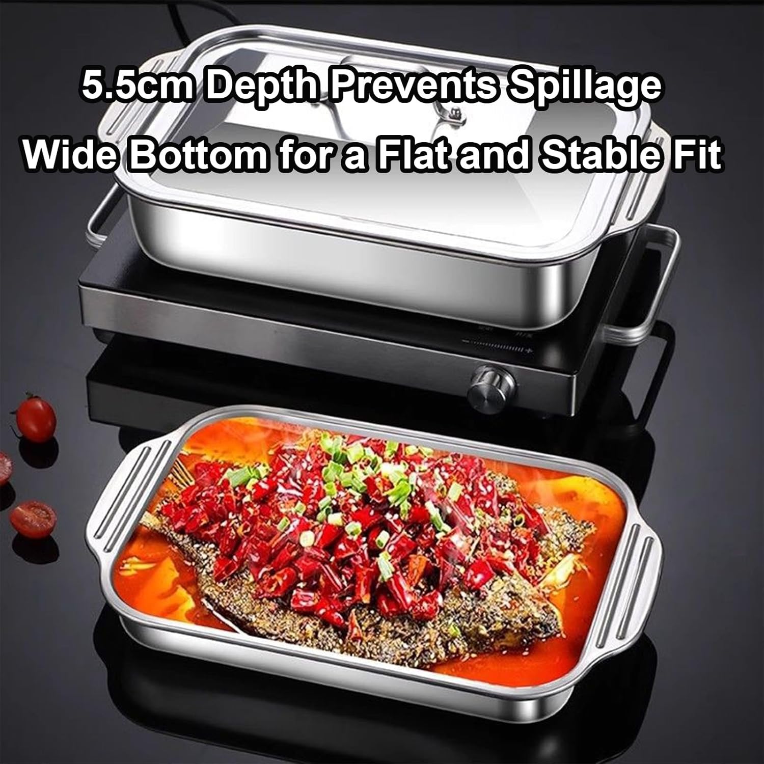 304 Stainless Steel Baking Sheet, Oil Catch Pan with Handles and Steel Lid, Not Easy to Rust, Ideal for Restaurant & Home Use(47 * 29 * 6cm/19 * 11 * 2in)