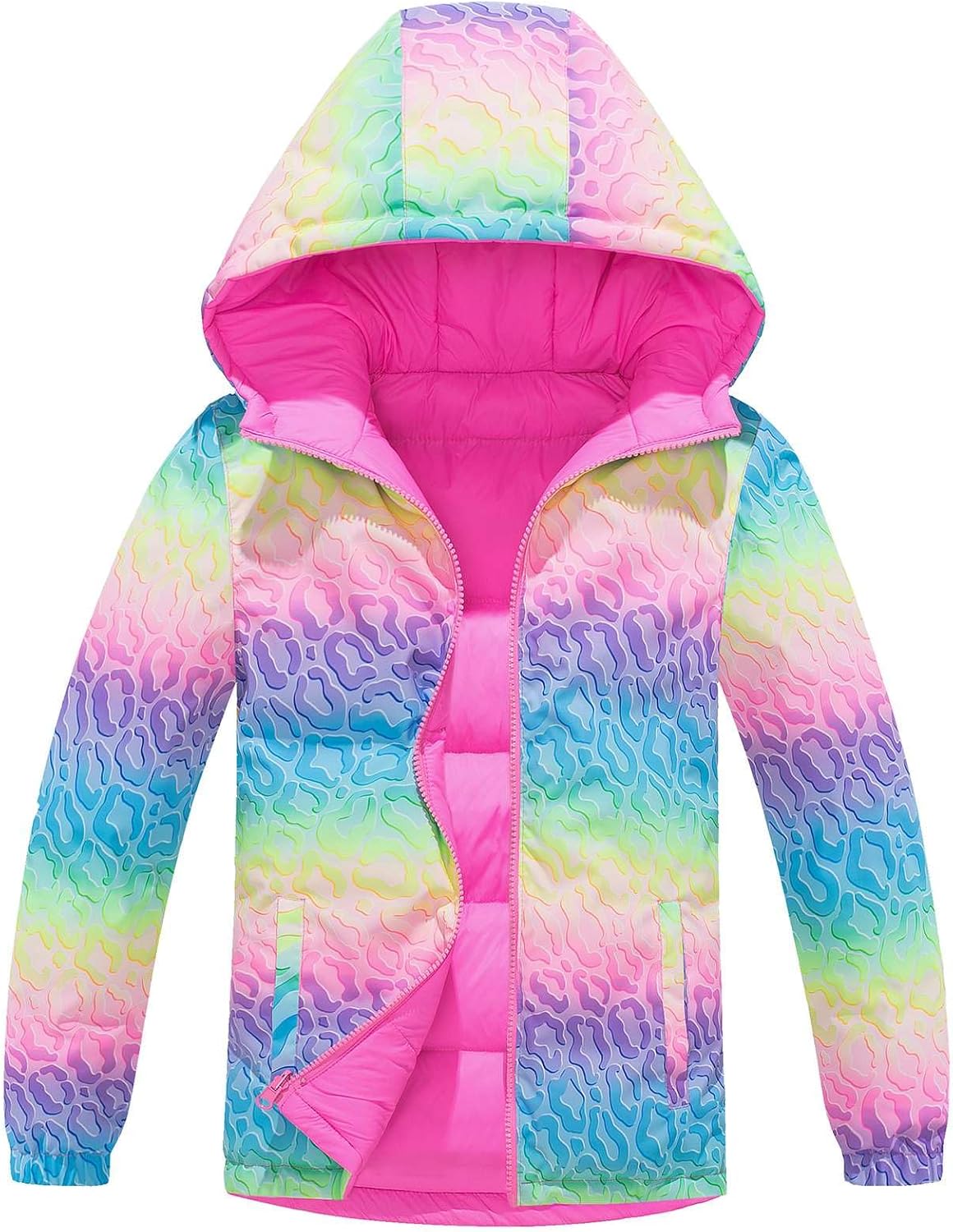 Girls Reversible Padded Coat Kids Water Repellent Insulated Cotton Padded Jacket Outdoor winter Hiking Outwear