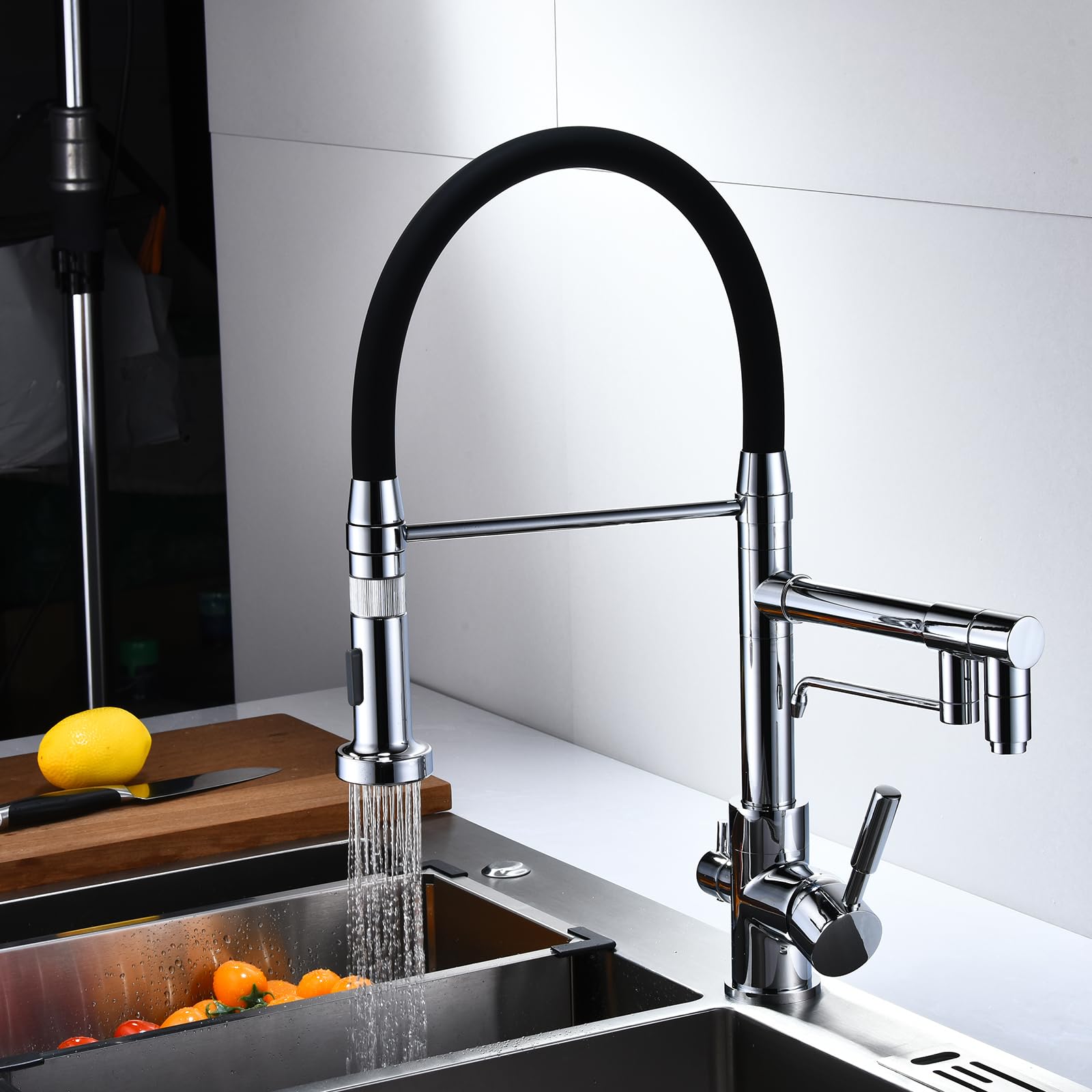 3 Way Kitchen Tap Pull Out Brass-Chrome Plated + Black Tube