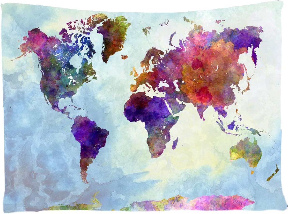 Assaoy Tapestry World Map, Watercolor World Map Tapestry Wall Colorful Hanging Art Sets Home Decor for Bedroom Living Room Dorm Apartment 60 X 80 Inches (Tapestries Map)