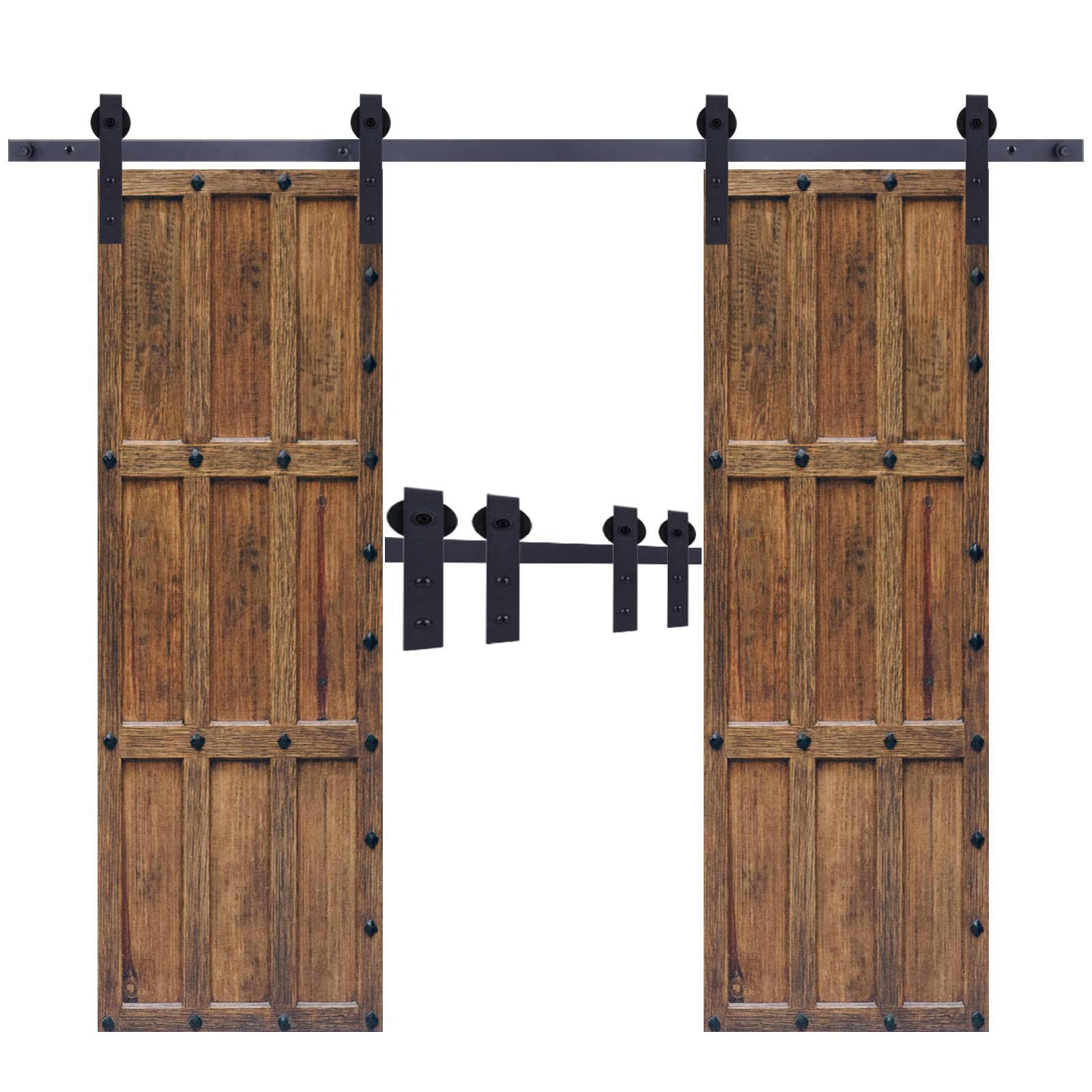 Kit de hardware para puerta de granero deslizante, kit de carril, puerta corrediza para doble puerta, sistema de riel kit para puertas correderas (11,55FT/352cm doble puerta)