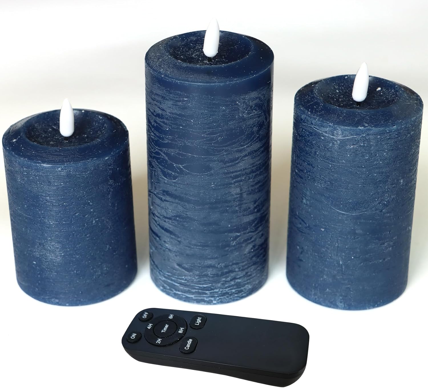 3"x4" 5" 6" Flameless Flickering LED Candles Real Wax Pillar Candles Battery Operated Electric LED Lights with Remote for Home Decorations Wedding Party, Navy Blue, Set of 3