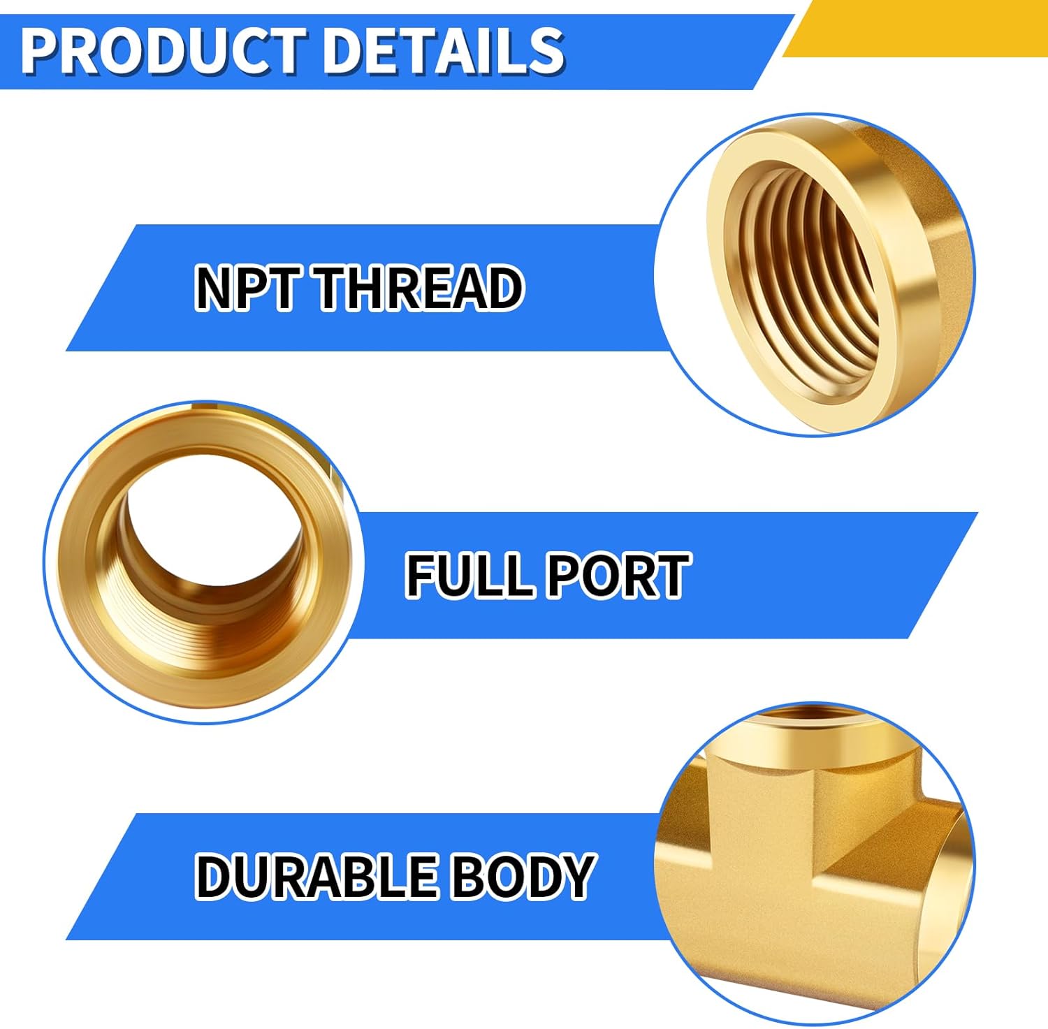 FANOVO 2pcs 1/4'' Forged Brass Tee Fittings, 1/4'' x 1/4'' x 1/4'' NPT Feamle 3Way Metal Pipe Connector, ''T'' Sharpe Fitting Brass Adapter Coupling, for Gas, Air, Oil, Propane Multi System