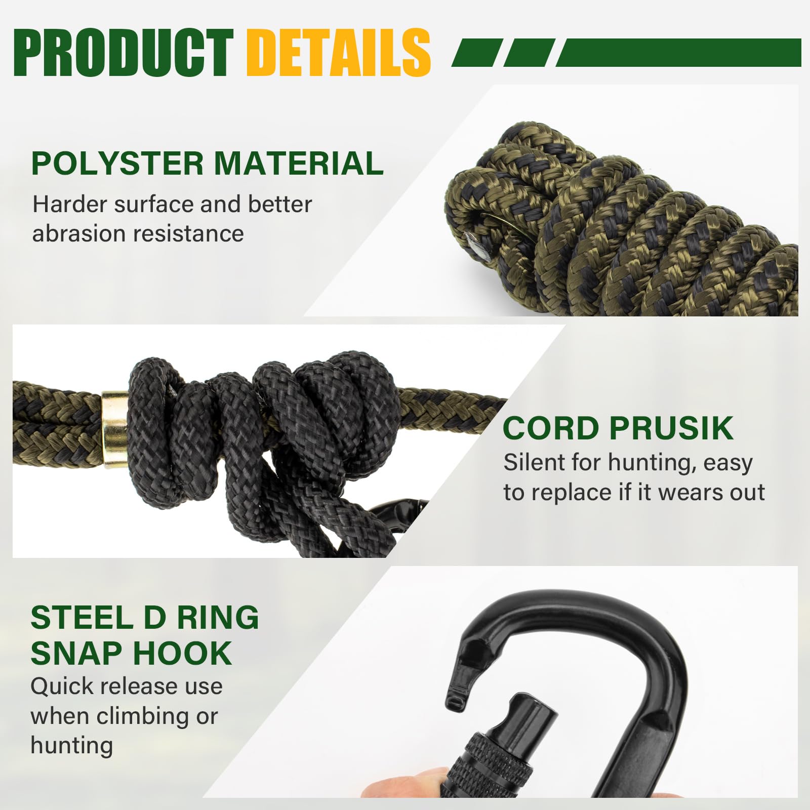 Treestand - Corda di sicurezza per Hunter Safety System Lineman's Climbing, 2,6 m