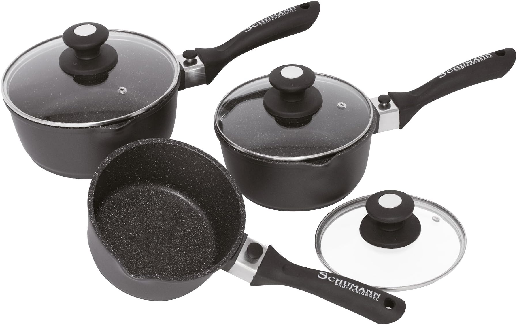 SCHUMANN PROFESSIONNEL Moove SCA2300600 Cast-Aluminium Saucepan Set - Coated - 16/18 / 20 cm - Black