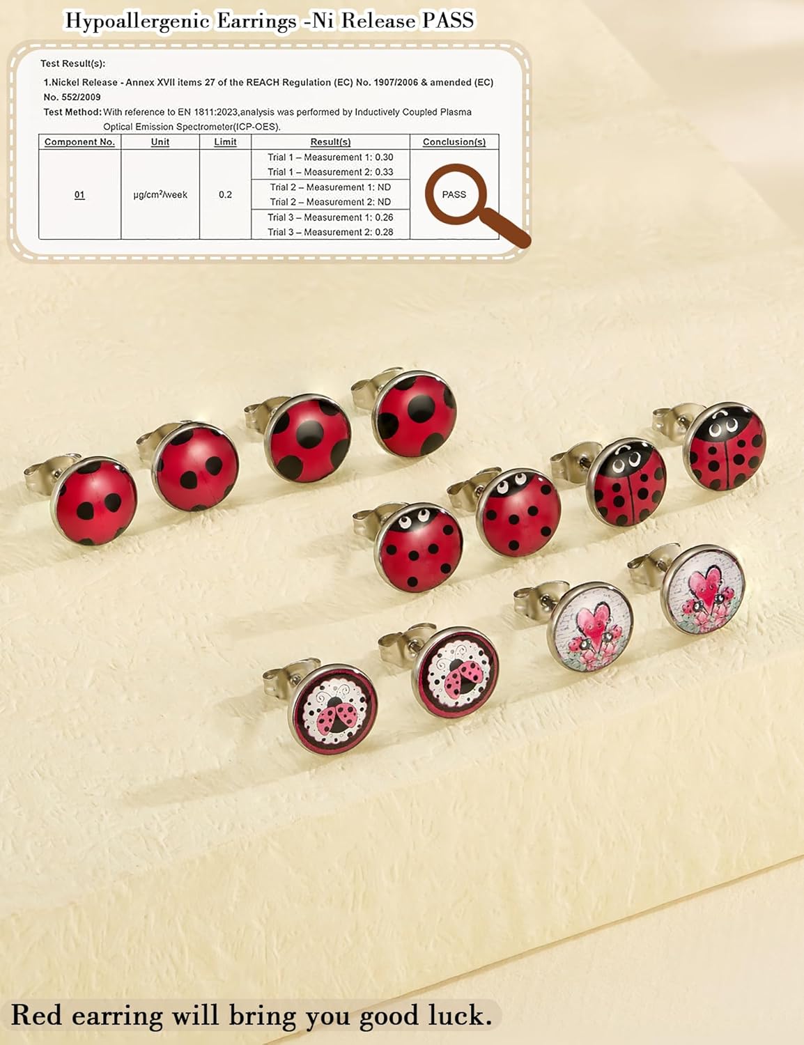 SIISPRI 6Pairs Ladybug Women Earrings Set Cute Bug Little Ladybird Earrings Round Circle Button Stud Post Earrings 10MM - Image 6