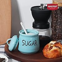 Vista 2 de HAOTOP Azucarero de porcelana con tapa y cuchara 12oz (turquesa)