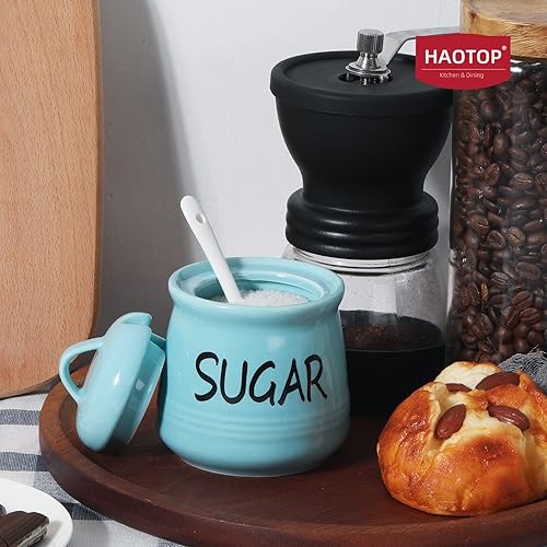 Vista 42 de HAOTOP Azucarero de porcelana con tapa y cuchara 12oz (beige)