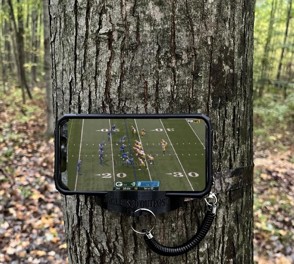 Saddle Hunting Phone Holder for 1 Inch Strap – Secure Mount with Lanyard Tether – Fits Most Phones – PETG UV Resistant Outdoor Hunting Accessory