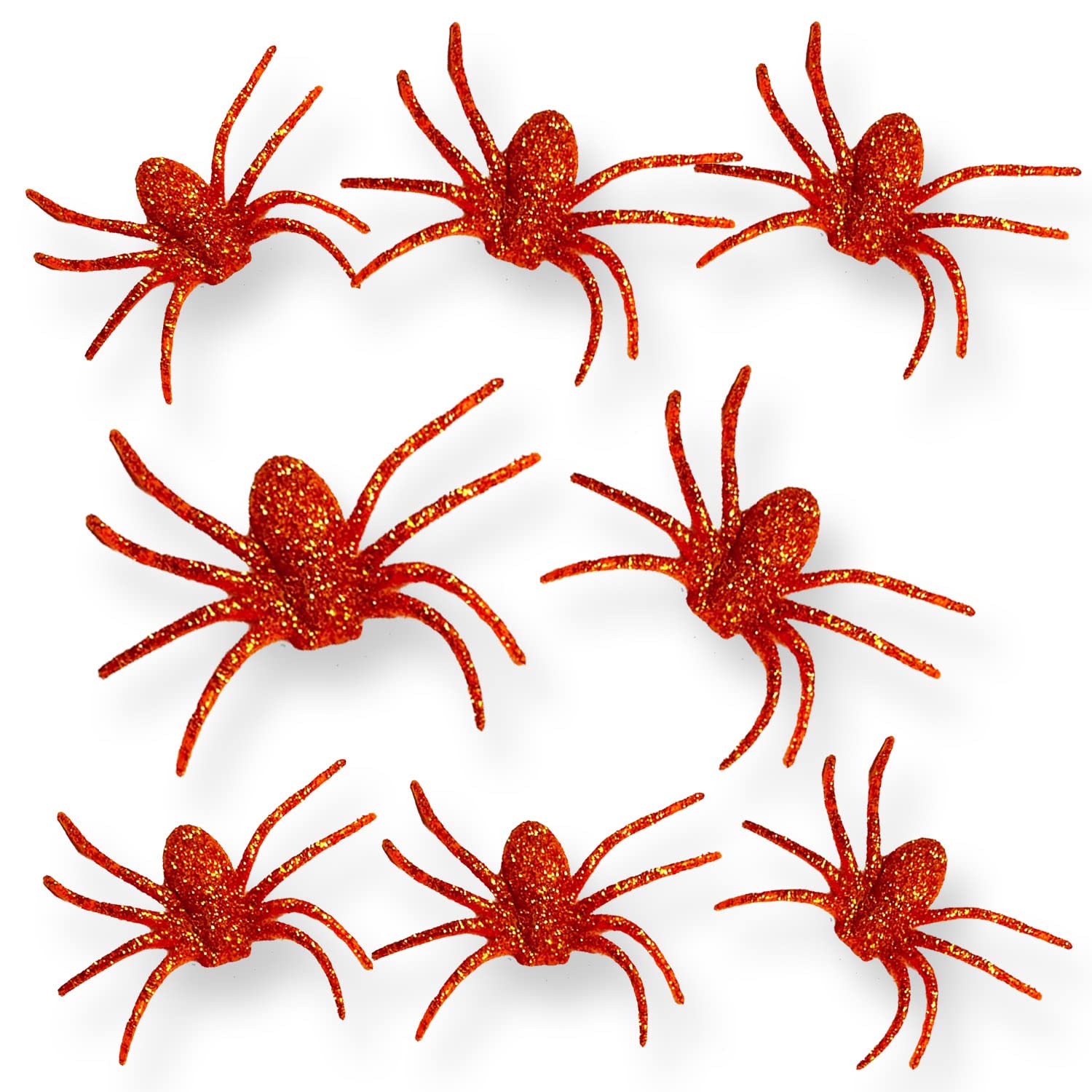 Akh Orange Akh® Halloween Spiders | Pack Of 8 | Size 7X 5Cm | Halloween Plastic Glitter Spiders | Halloween Party Decoration | Creepy Spider Table Sprinkles Halloween (Orange)