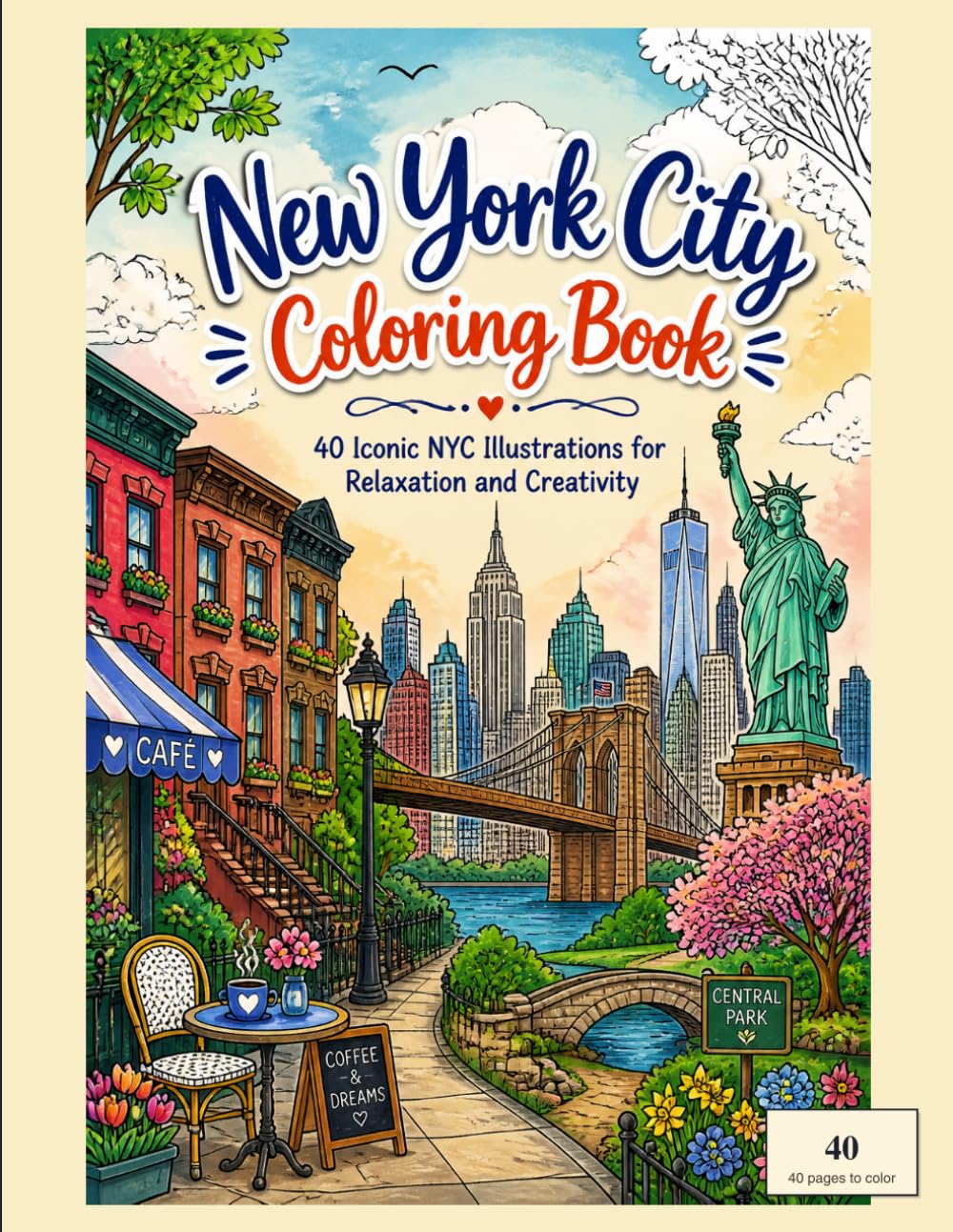 New York City Coloring Book: 40 Iconic NYC Illustrations for Relaxation and Creativity